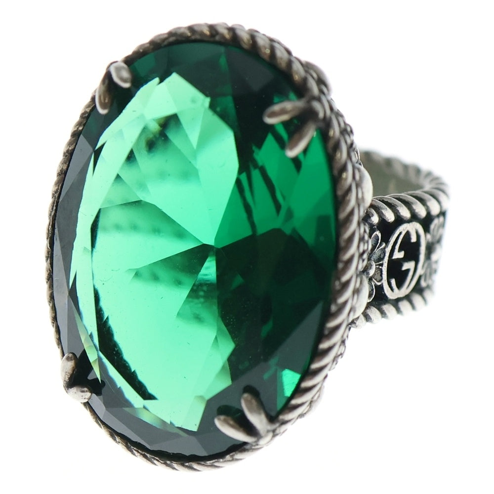 GUCCI(グッチ) インターロッキングG フラワー グリーンストーン リング SV925 #11 シルバー アクセサリー レディース