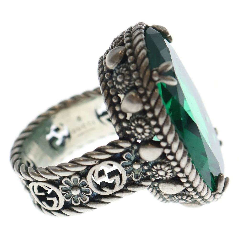 GUCCI(グッチ) インターロッキングG フラワー グリーンストーン リング SV925 #11 シルバー アクセサリー レディース