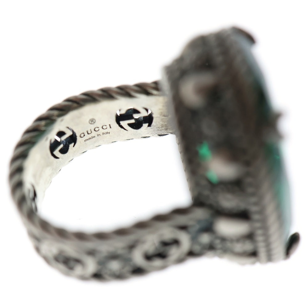 GUCCI(グッチ) インターロッキングG フラワー グリーンストーン リング SV925 #11 シルバー アクセサリー レディース