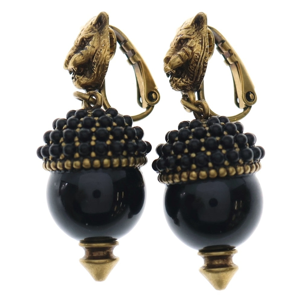 GUCCI(グッチ) パンサー どんぐり イヤリング ブラック×ゴールド GP アクセサリー