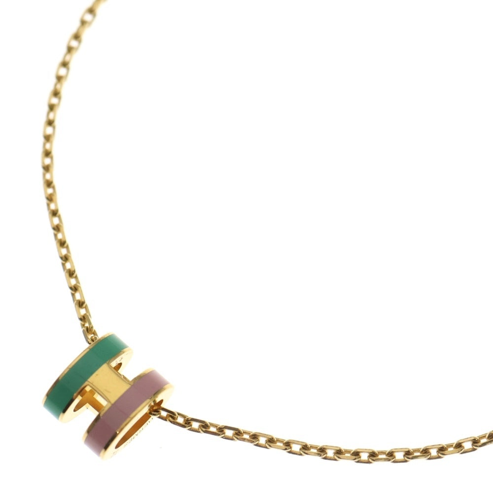 HERMES(エルメス) ポップアッシュ ネックレス グリーン×ピンク GP ゴールド アクセサリー レディース