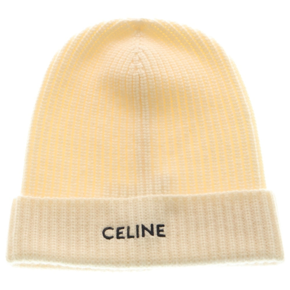 CELINE(セリーヌ) カシミヤ ロゴ刺繍ニット帽 アイボリー 2AG832070 レディース