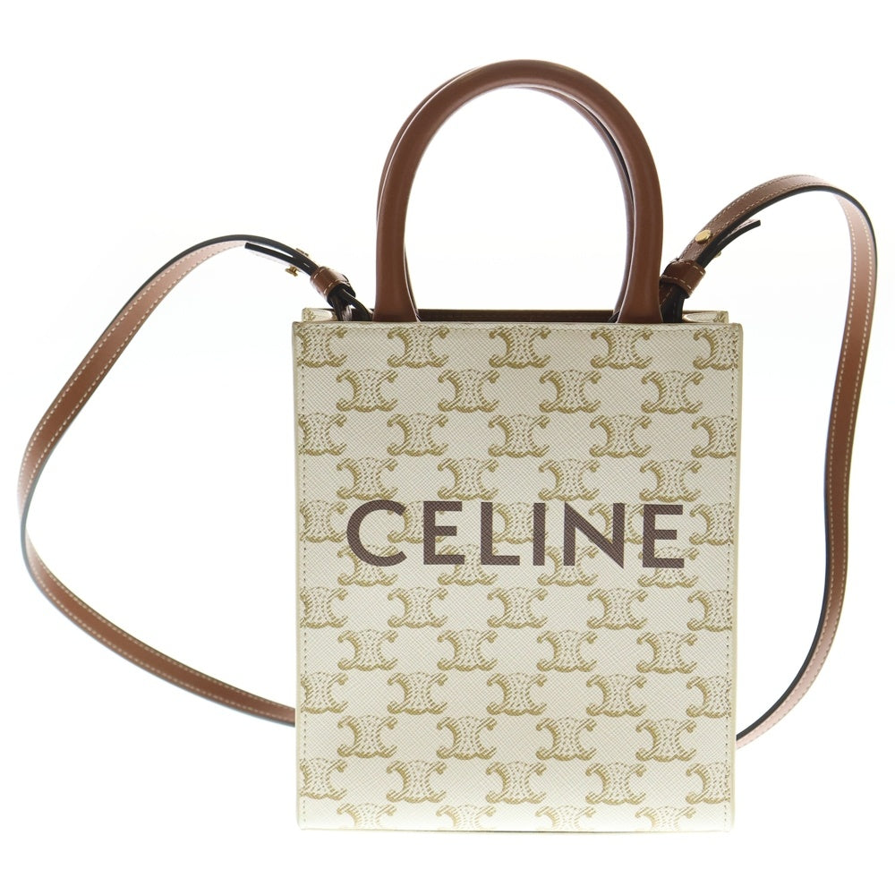 CELINE(セリーヌ) トリオンフ バーティカル カバ ミニ 2WAY ショルダーバッグ ハンドバッグ ミニバッグ ホワイト×ブラウン レザー×PVC ゴールド金具 レディース
