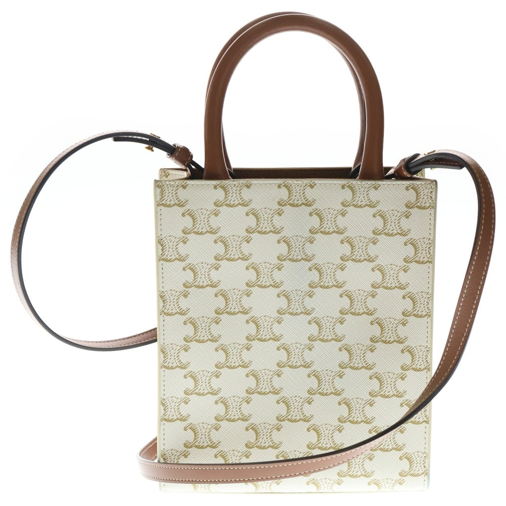 CELINE(セリーヌ) トリオンフ バーティカル カバ ミニ 2WAY ショルダーバッグ ハンドバッグ ミニバッグ ホワイト×ブラウン レザー×PVC ゴールド金具 レディース