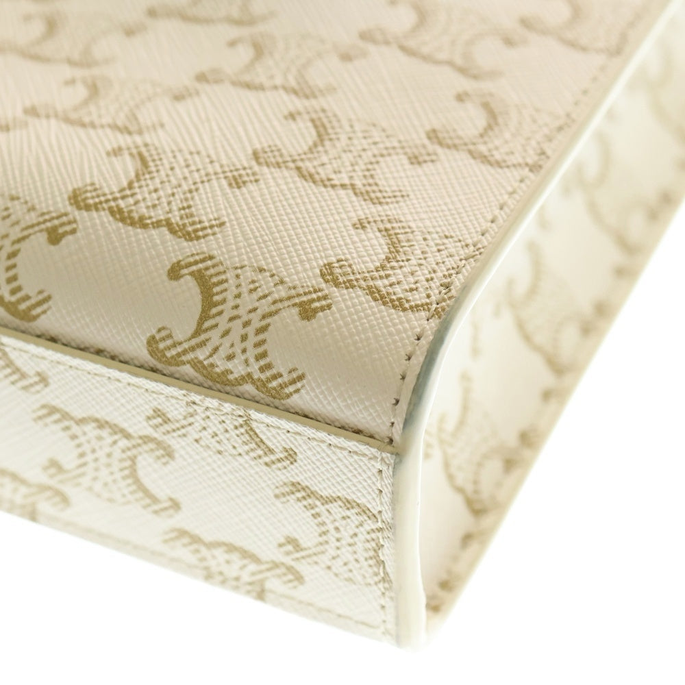 CELINE(セリーヌ) トリオンフ バーティカル カバ ミニ 2WAY ショルダーバッグ ハンドバッグ ミニバッグ ホワイト×ブラウン レザー×PVC ゴールド金具 レディース