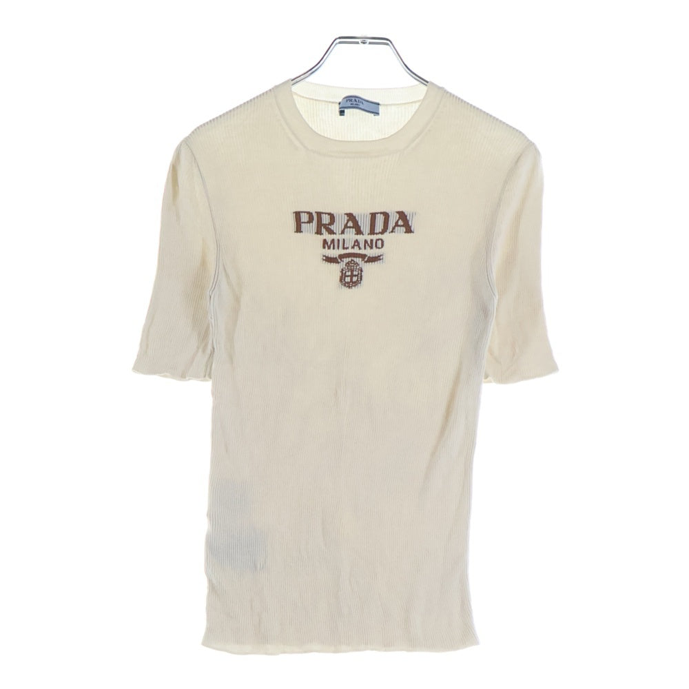 PRADA(プラダ) ロゴ入り シルク クルーネック半袖ニット セーター アイボリー P24T1F レディース