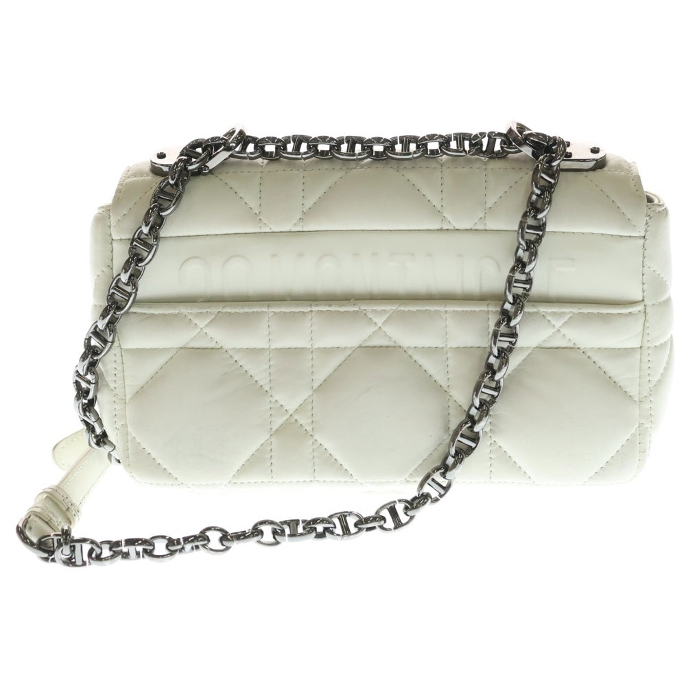 Christian Dior(クリスチャンディオール) カロ スモール チェーンショルダーバッグ ハンドバッグ カナージュ ホワイト レザー M9241BNGK ブラック金具 レディース