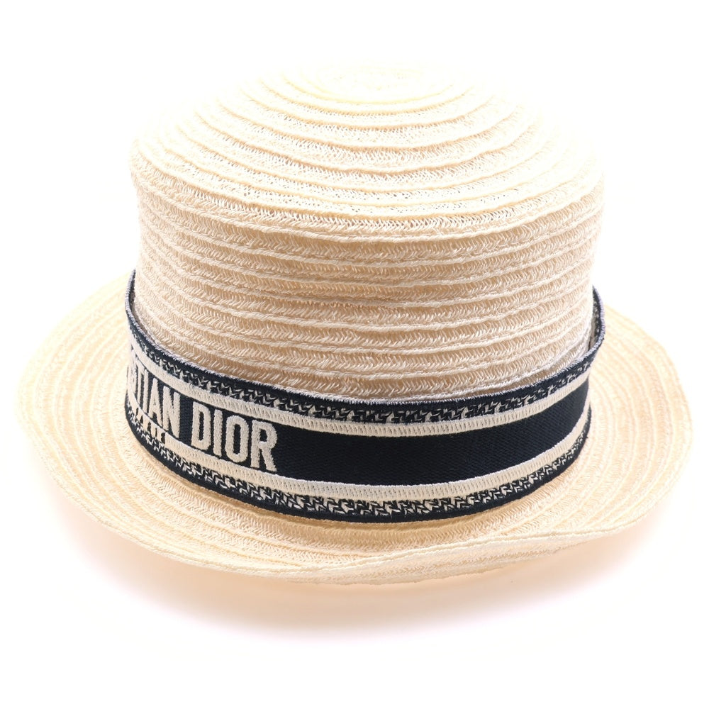 Christian Dior(クリスチャンディオール) DIORESORT ディオリゾート ロゴテープ ブラック ストローハット 帽子 レディース