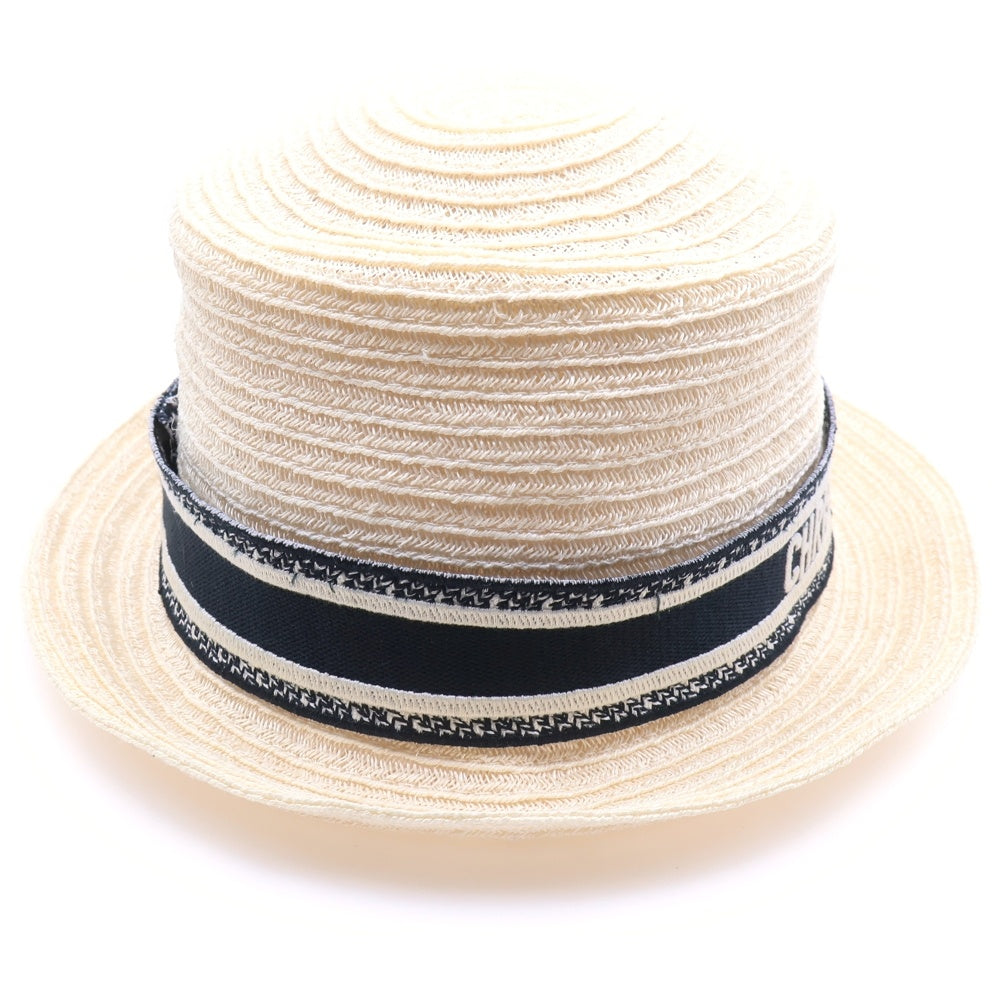 Christian Dior(クリスチャンディオール) DIORESORT ディオリゾート ロゴテープ ブラック ストローハット 帽子 レディース
