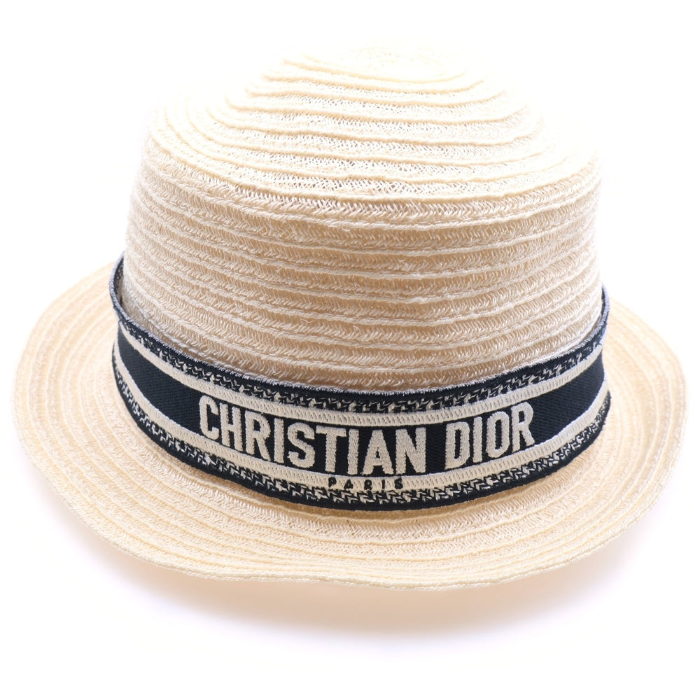 Christian Dior(クリスチャンディオール) DIORESORT ディオリゾート ロゴテープ ブラック ストローハット 帽子 レディース