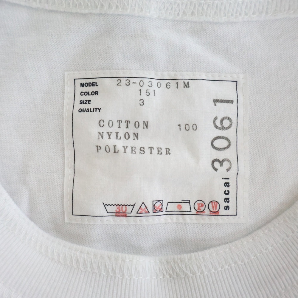 Sacai(サカイ) Cotton Jersey T-shirt フロントポケット ベルトデザイン 半袖Tシャツ カットソー ホワイト 23-03061M