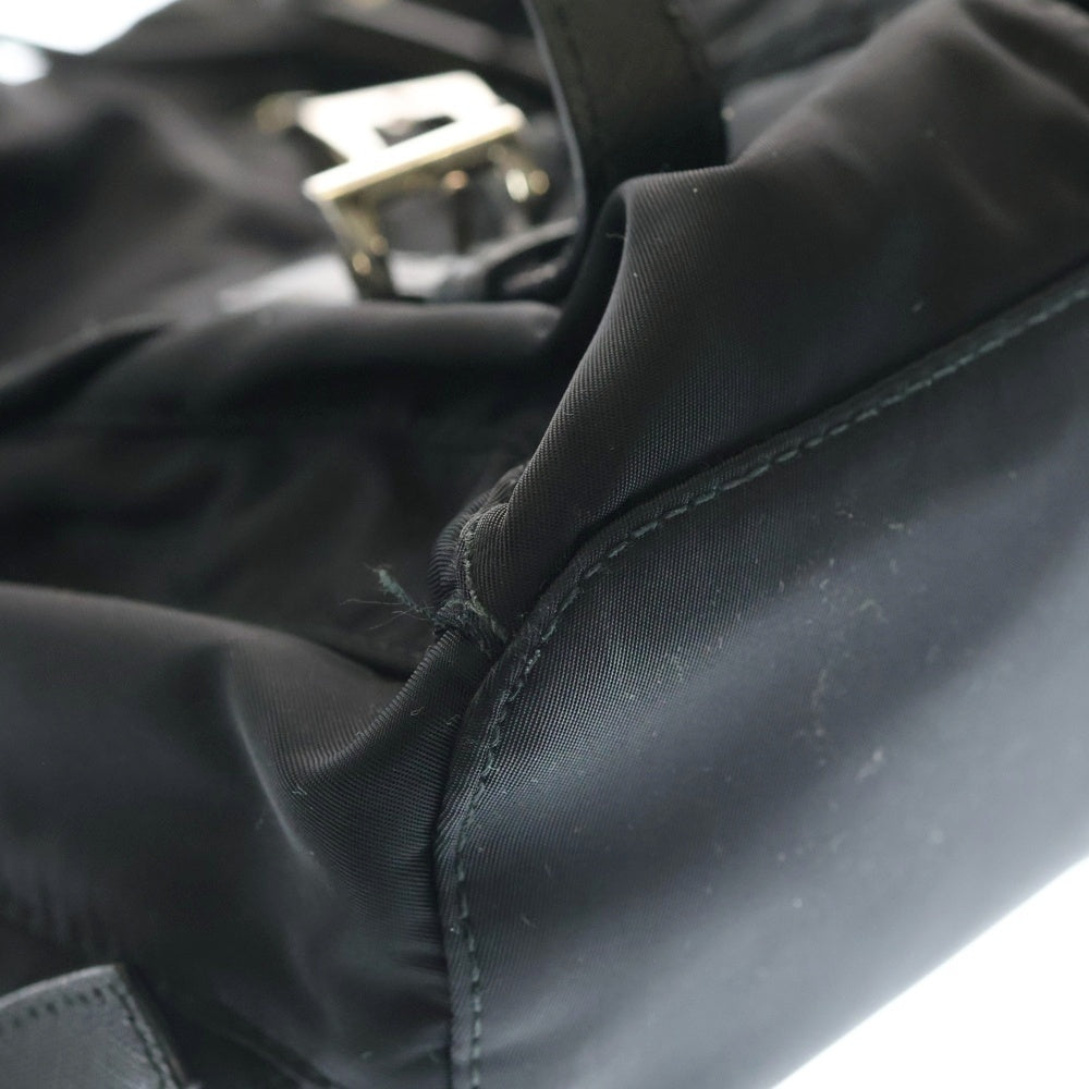 PRADA(プラダ) ReNylon バックパック リュックサック 三角ロゴプレート ブラック ナイロン×レザー 1BZ677 シルバー金具 レディース