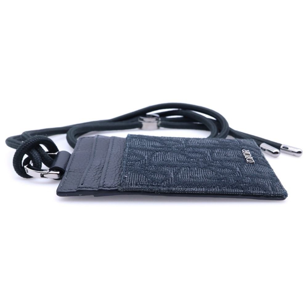 Christian Dior(クリスチャンディオール) オブリーク パスケース カードケース ショルダー 首掛け ブラック レザー×キャンバス シルバー金具 レディース