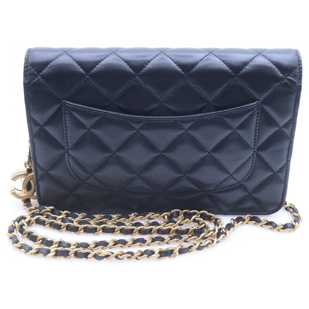 CHANEL(シャネル) マトラッセ チェーンウォレット ラムスキン レザー チェーンショルダーバッグ ゴールド金具 ブラック AP3938