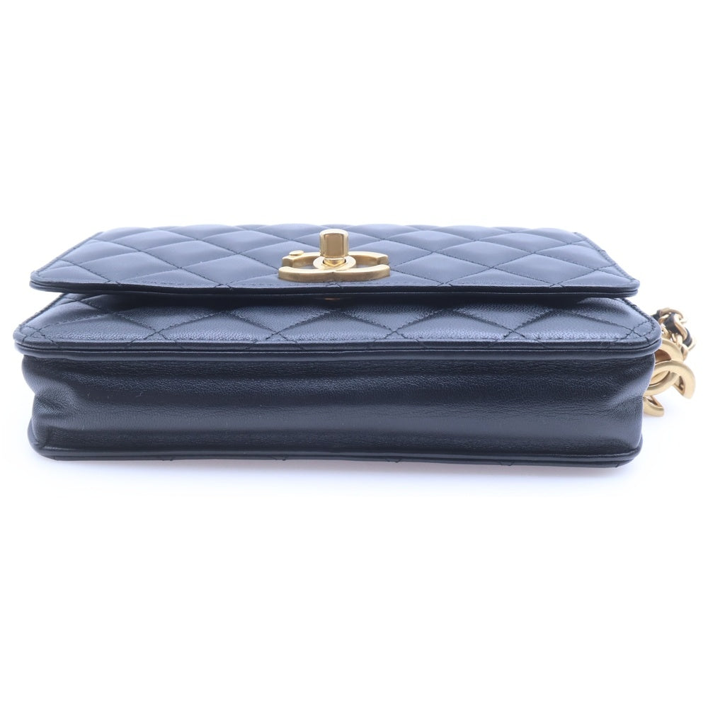 CHANEL(シャネル) マトラッセ チェーンウォレット ラムスキン レザー チェーンショルダーバッグ ゴールド金具 ブラック AP3938