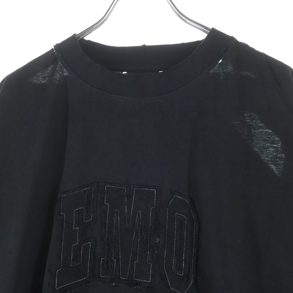 BALENCIAGA(バレンシアガ) 25AW Logo Motif EMO T-Shirt フロント刺繍 クルーネック半袖Tシャツ ブラック 26344 TSVP4
