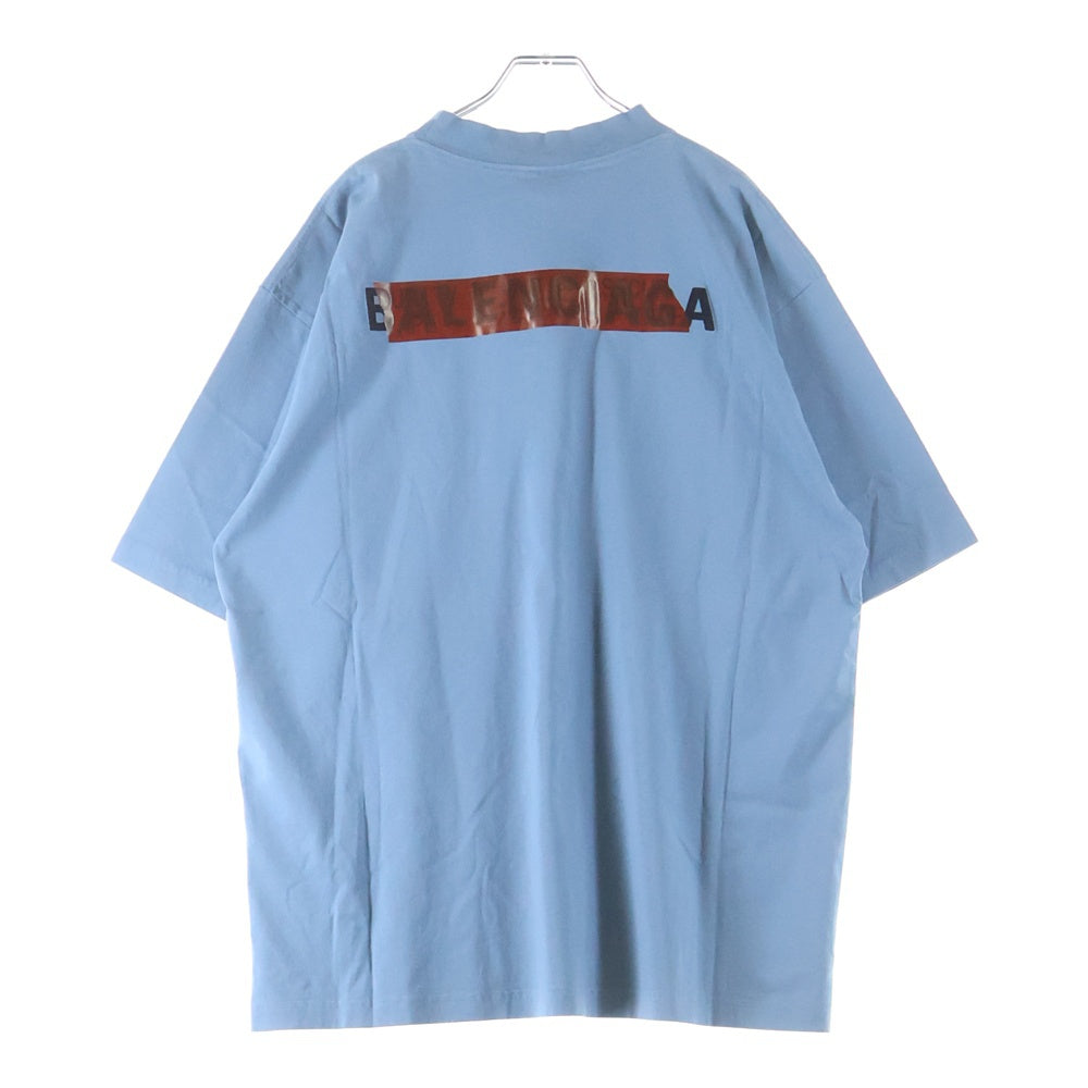 BALENCIAGA(バレンシアガ) 25SS Medium Fit T-Shirt テーピングロゴ刺繍 半袖Tシャツ ブルー 764235 TSVG2