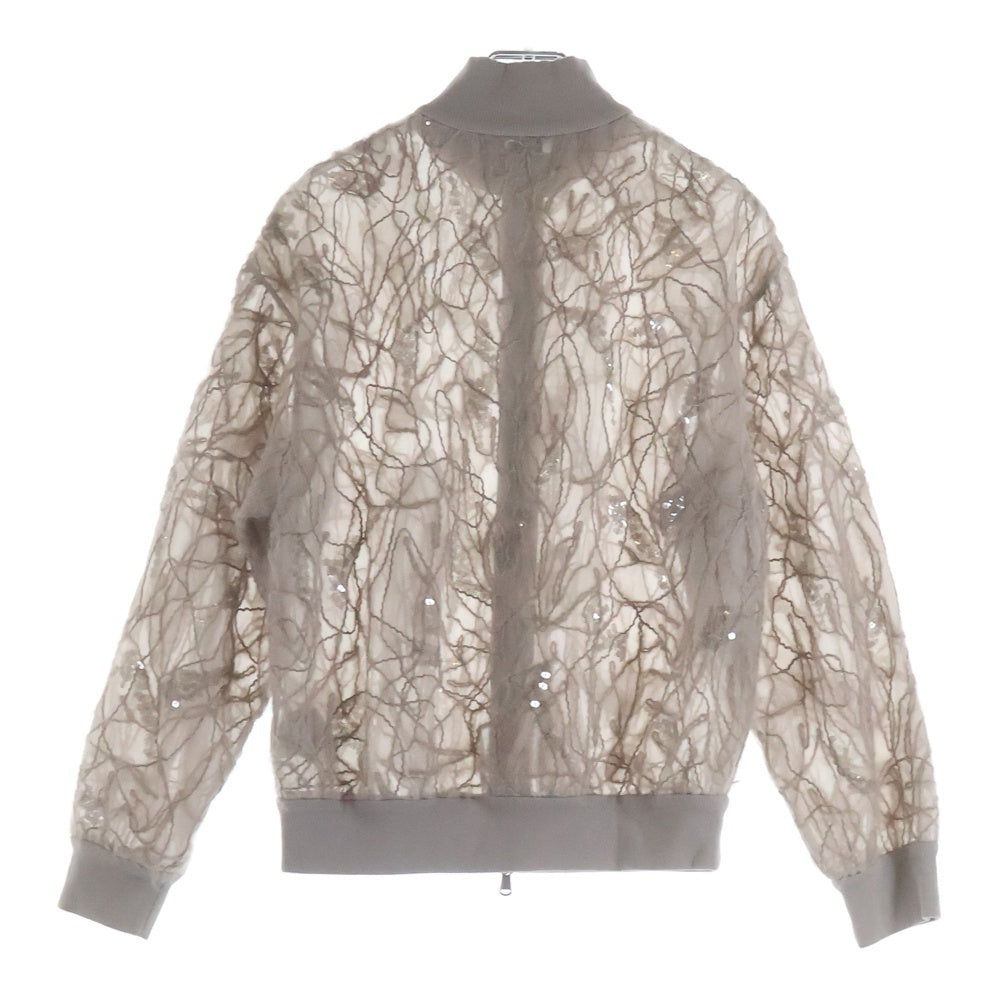 BRUNELLO CUCINELLI(ブルネロクチネリ) シースルー スパンコール ジップアップ ジャケット ブルゾン ベージュ レディース