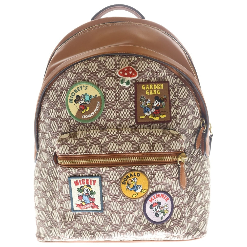 COACH(コーチ) ×Disney ディズニー ワッペン チャーター キャンバス レザー バックパック リュックサック ブラウン CG975 レディース
