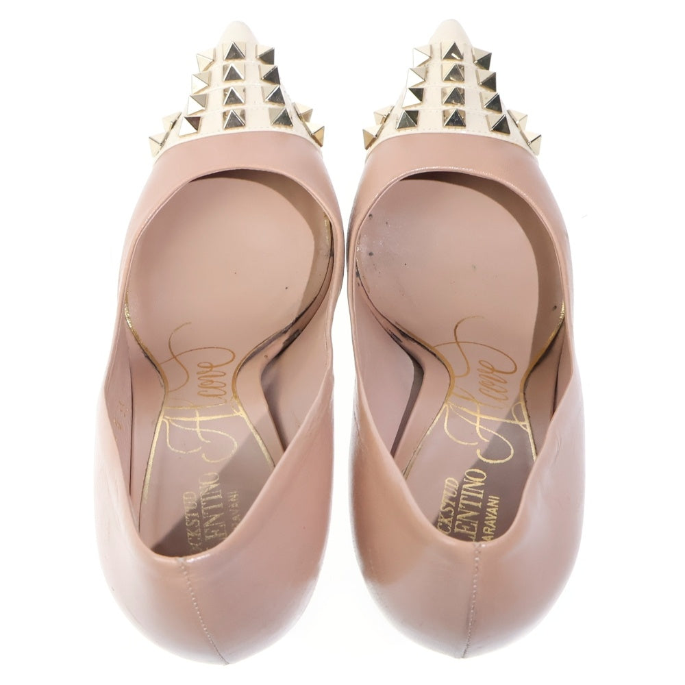 VALENTINO(ヴァレンティノ) ロックスタッズ パテント コンビレザー ヒール パンプス シューズ ベージュ レディース