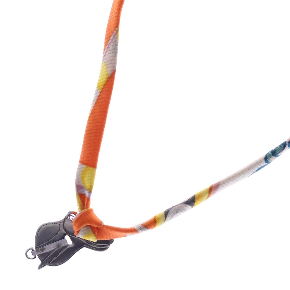 HERMES(エルメス) パドック 鞍 チョーカー シルク ストラップ ネックレス シルバー/オレンジ レディース