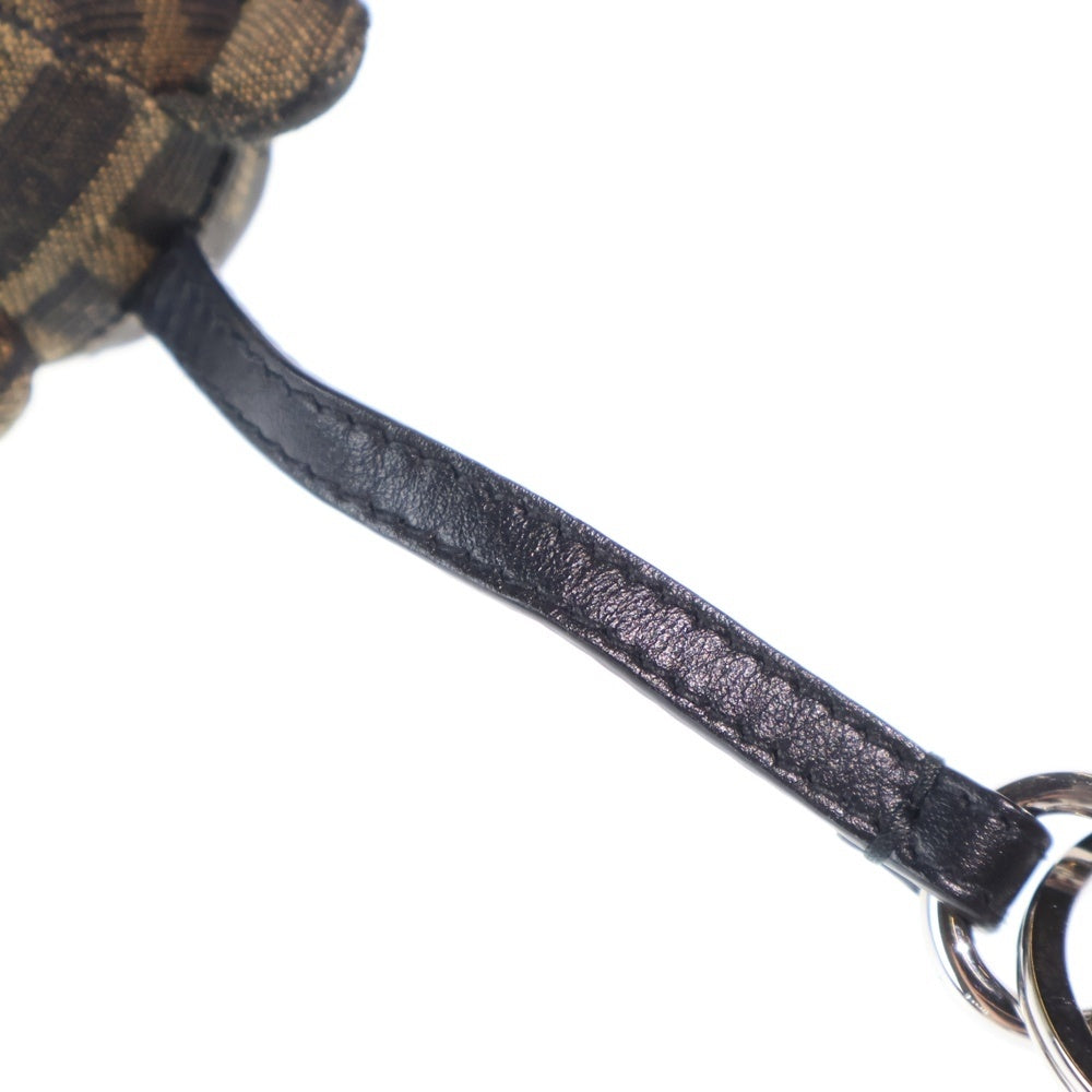 FENDI(フェンディ) ジャガード テディベア キーホルダー バッグチャーム キーリング マスコット ブラウン シルバー金具 レディース