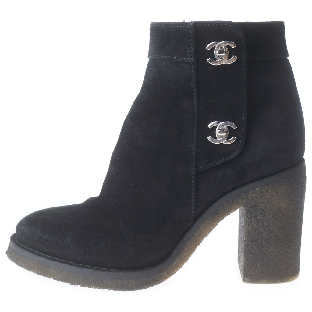 CHANEL(シャネル) ショートブーツ ココマーク ターンロック ブラック スエード レザー G31285 レディース