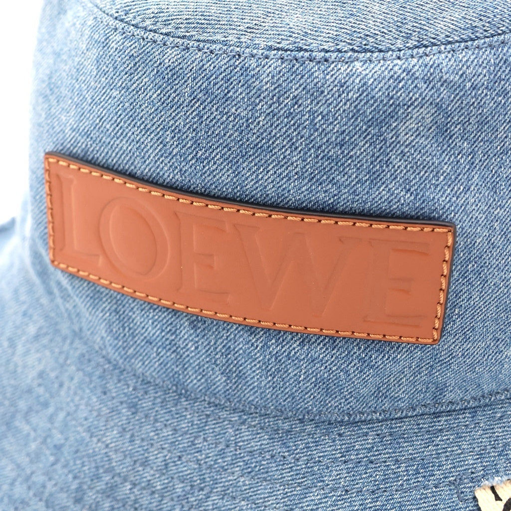 LOEWE(ロエベ) フレイド レザーロゴパッチ デニム フィッシャーマン バケット ハット 帽子 インディゴ K820HF1X26