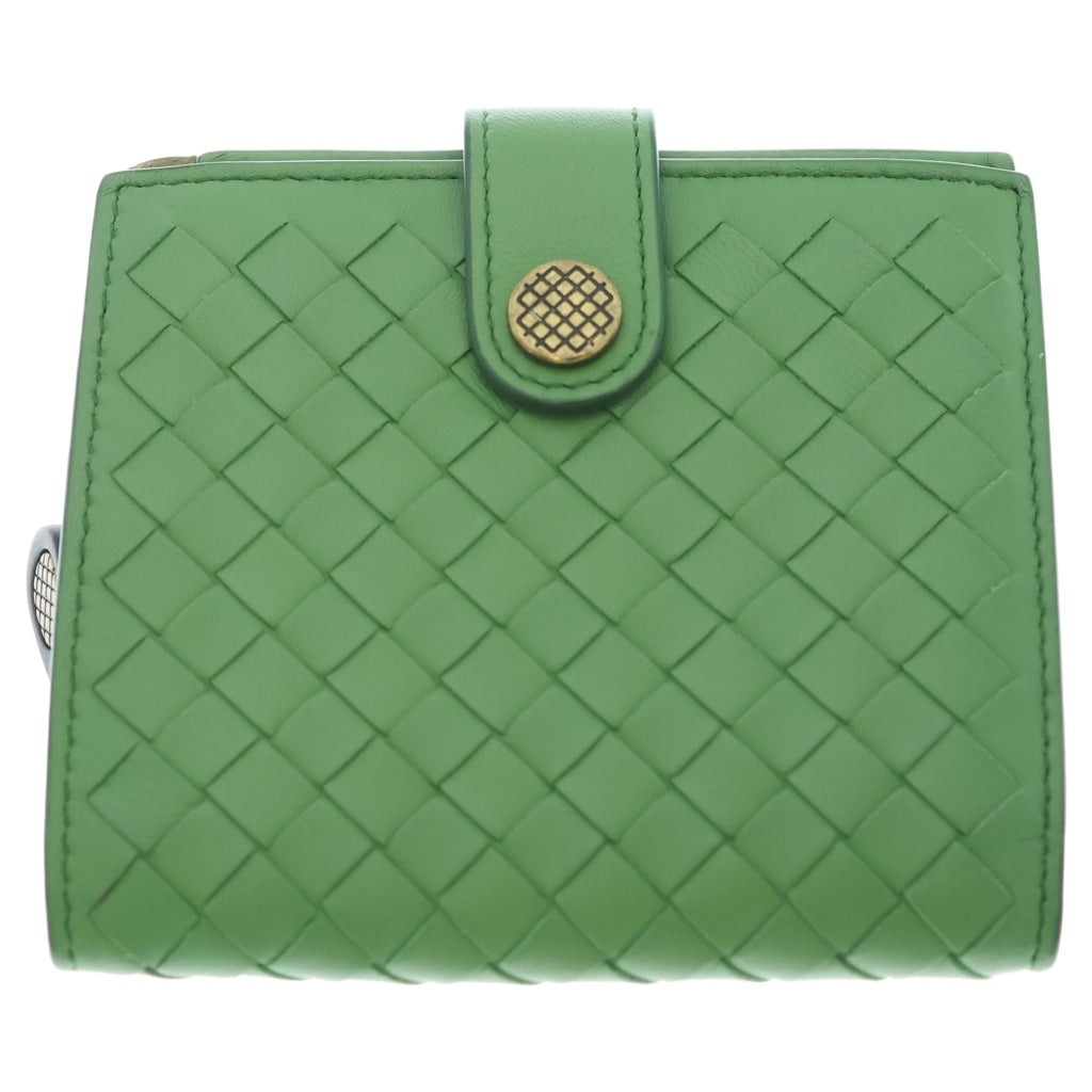 BOTTEGA VENETA(ボッテガヴェネタ) ■イントレチャート 二つ折り財布 グリーン レザー コンパクトウォレット