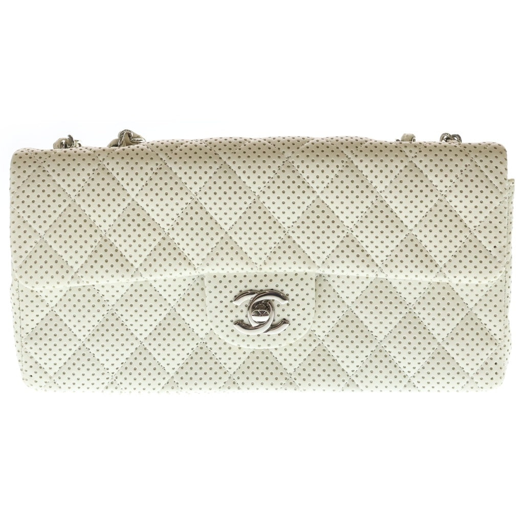 CHANEL(シャネル) マトラッセ パンチングレザー Sフラップ チェーンショルダーバッグ シルバー金具 ホワイト 11番台 レディース