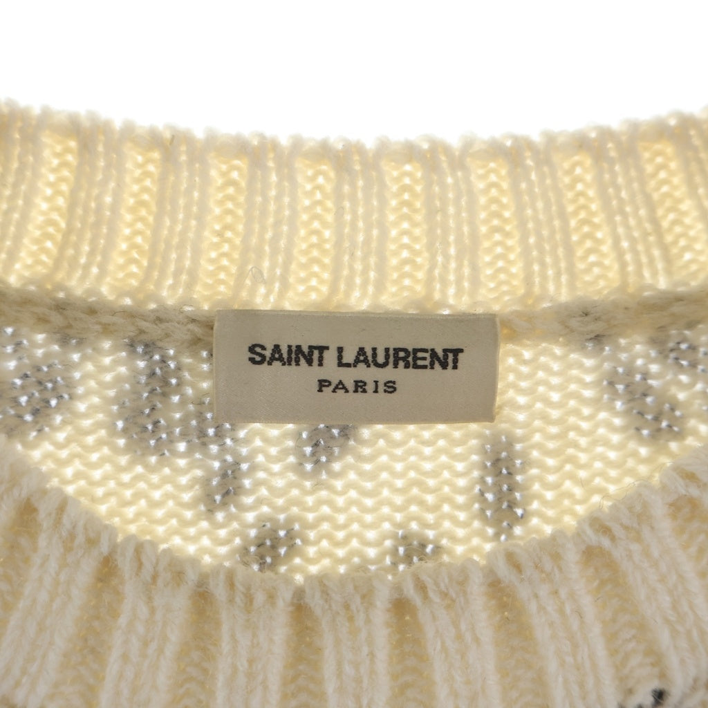 SAINT LAURENT PARIS(サンローランパリ) 16AW レオパード総柄プリント ウール ニット セーター アイボリー 434775 Y1RC1