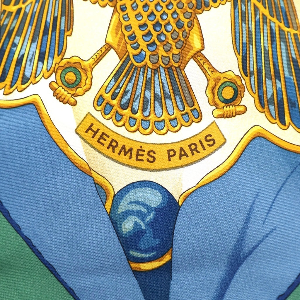 HERMES(エルメス) ■カレ90 スカーフ シルクの太陽 Soleil de Soie グリーン×ブルー×ホワイト シルク レディース