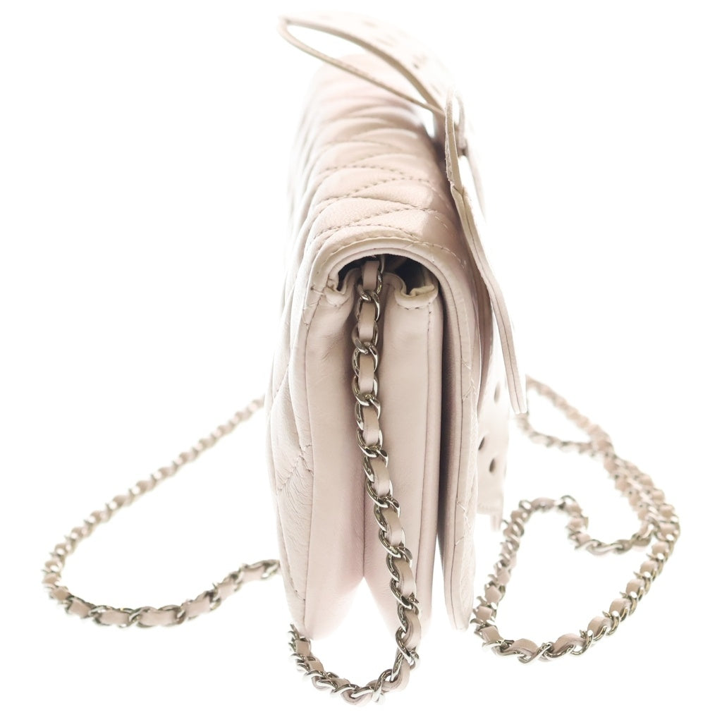 CHANEL(シャネル) バタフライクラッチフラップ ショルダーバッグ ピンク ラムスキン シルバー金具 レディース