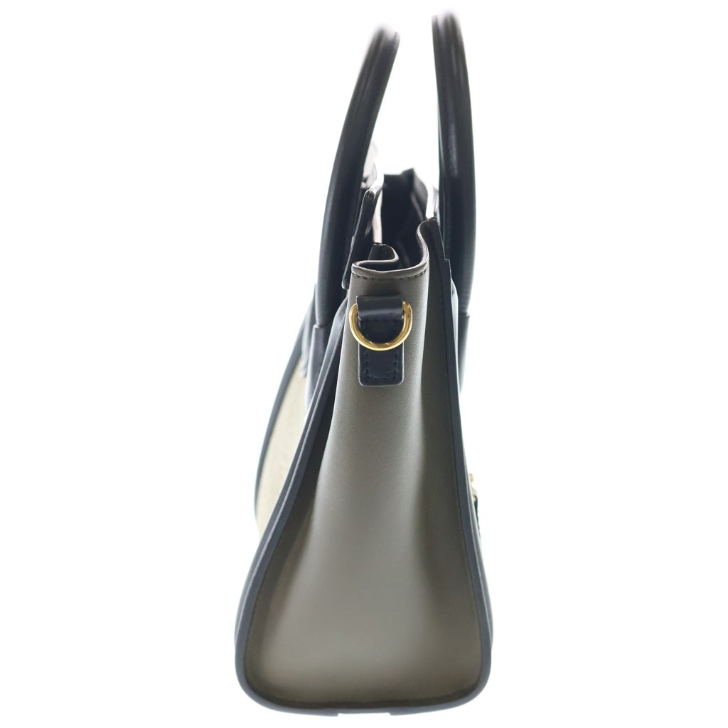 CELINE(セリーヌ) ラゲージナノショッパー 2WAYバッグ ハンドバッグ ショルダーバッグ バイカラー ブラック×カーキ×ベージュ レザー 189243 ゴールド金具 レディース