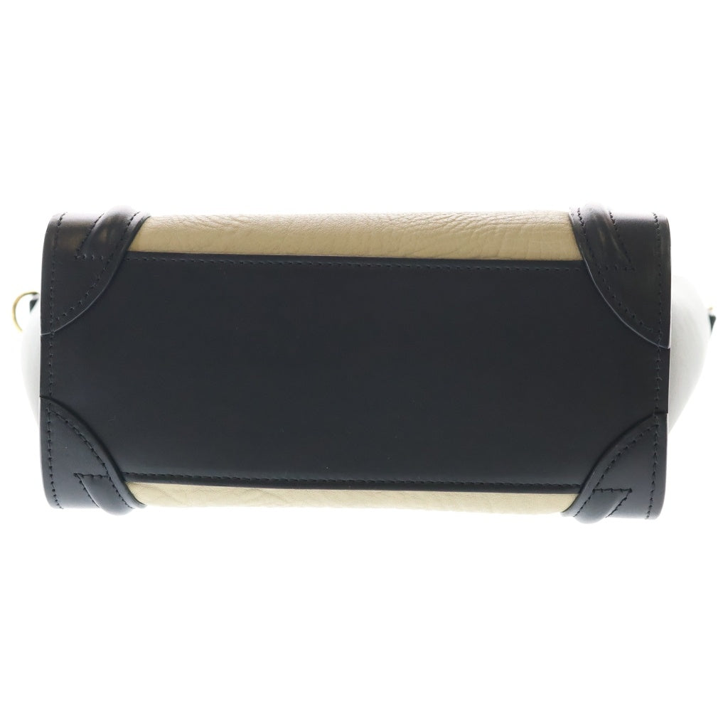 CELINE(セリーヌ) ラゲージナノショッパー 2WAYバッグ ハンドバッグ ショルダーバッグ バイカラー ブラック×カーキ×ベージュ レザー 189243 ゴールド金具 レディース