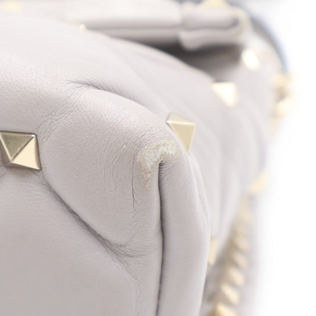 VALENTINO GARAVANI(ヴァレンチノガラヴァーニ) キャンディ ロックスタッズ トップハンドル レザー 2WAY ハンド ショルダーバッグ ゴールド金具 グレー レディース