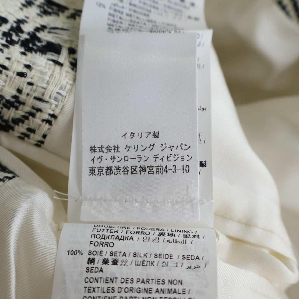 SAINT LAURENT PARIS(サンローランパリ) ツイード テーラードジャケット ホワイト×ブラック コットン 48