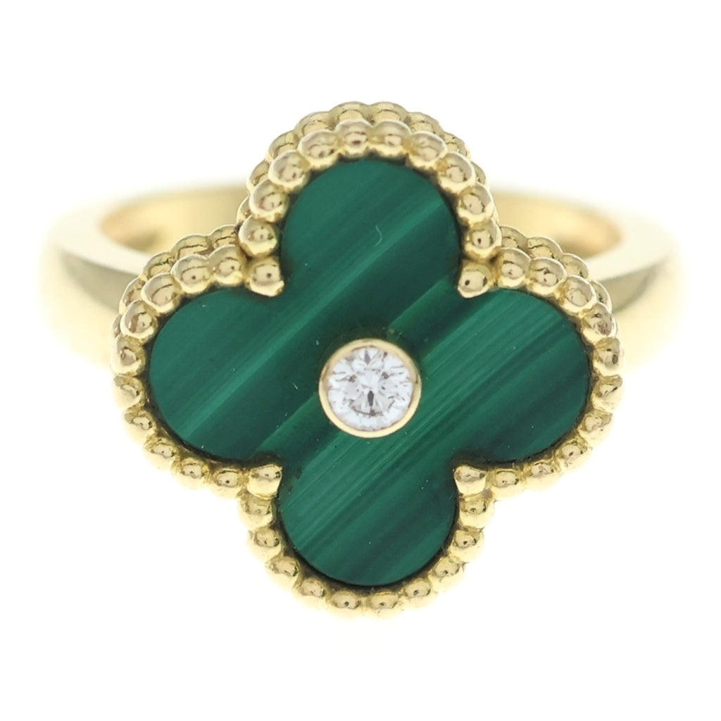 Van Cleef & Arpels(ヴァンクリーフアンドアーペル) ヴィンテージアルハンブラ マラカイト ダイヤリング ゴールド×グリーン Au750YG #51 7.4g VCARO3QM51 レディース