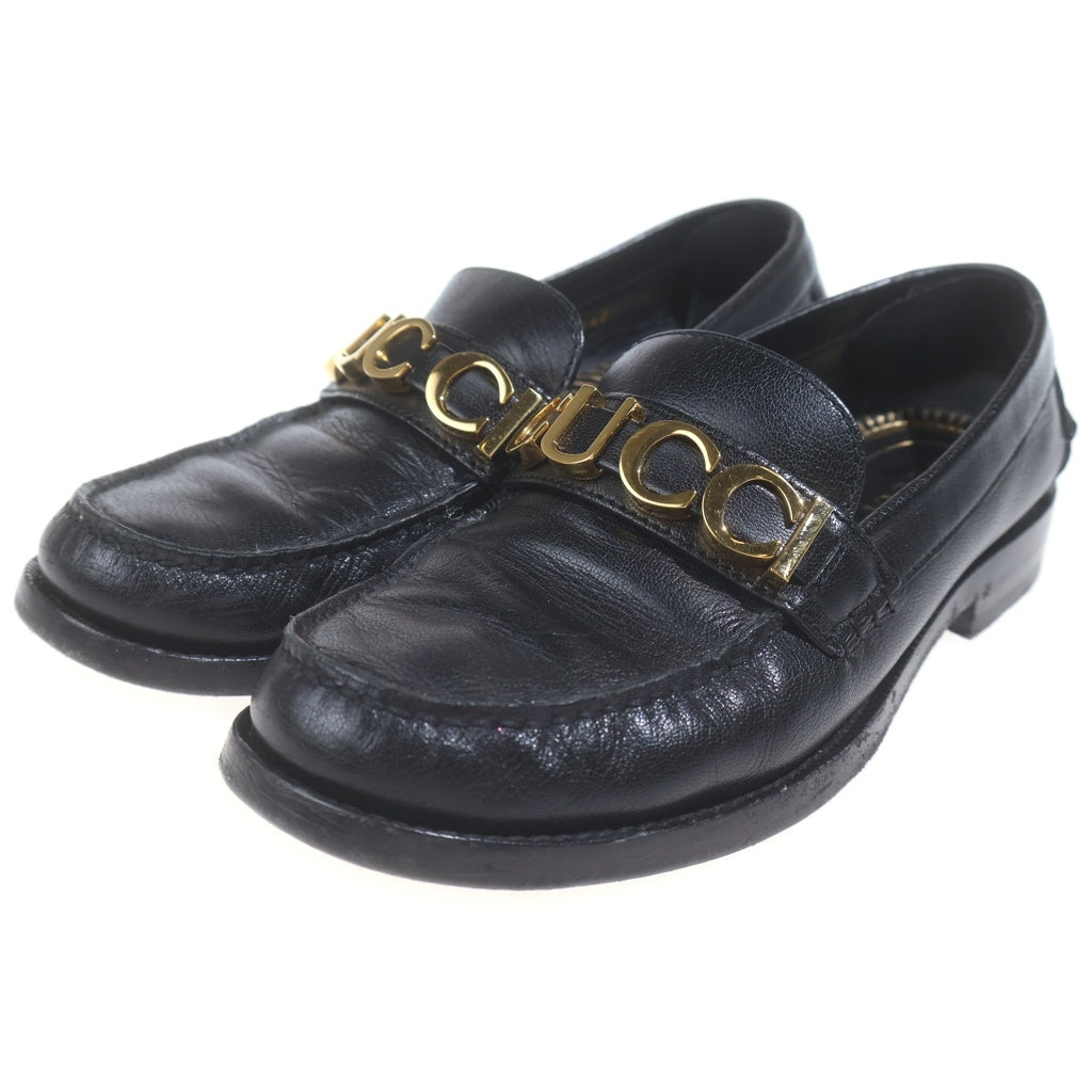 GUCCI(グッチ) ロゴメタル レザーローファー ブラック 700036 #37 1/2 レディース