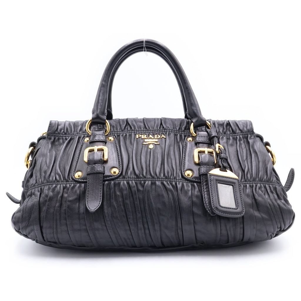 PRADA(プラダ) ギャザー 2WAY ハンドバッグ ショルダーバッグ ブラック 