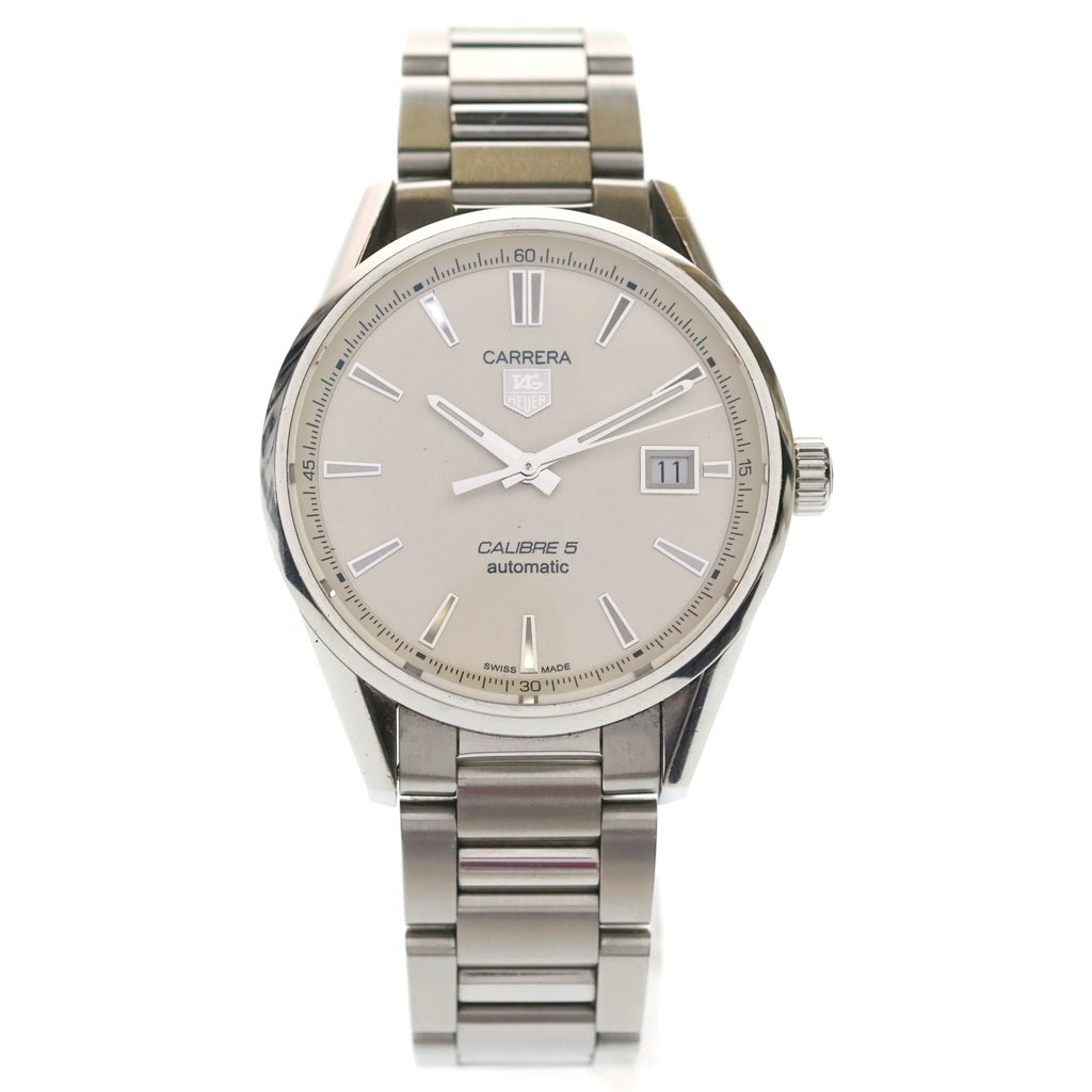 TAG HEUER(タグホイヤー) カレラ キャリバー5 白文字盤 自動巻き 腕時計 シルバー WAR211B.BA0782