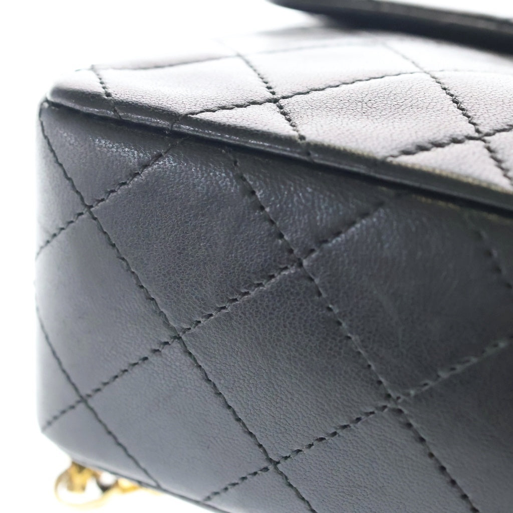 CHANEL(シャネル) ミニマトラッセ17 ラムスキン レザー Sフラップ ビジューチェーン ショルダーバッグ ゴールド金具 ブラック 1番台 A01115 レディース