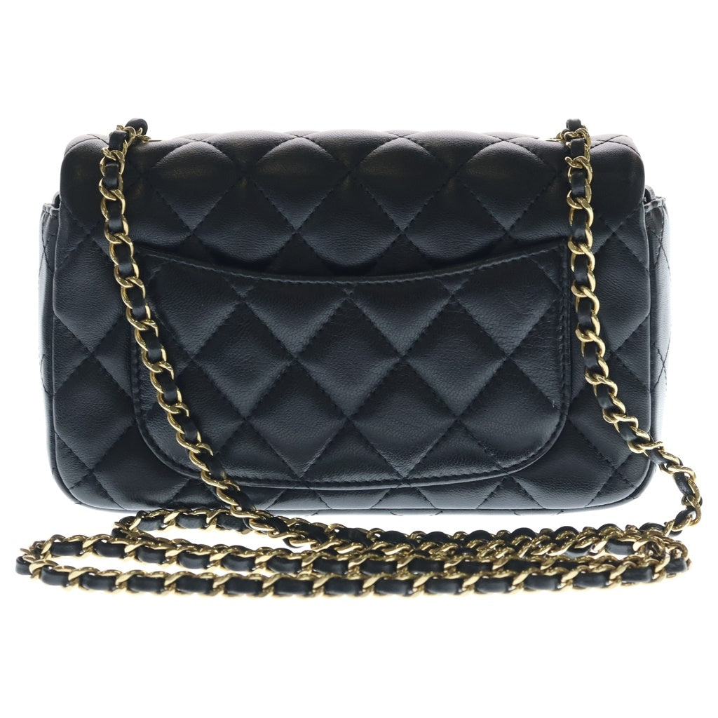CHANEL(シャネル) ミニマトラッセ19 ラムスキン レザー Sフラップ Sチェーン ショルダーバッグ ブラック ゴールド金具 プレート A69900 レディース