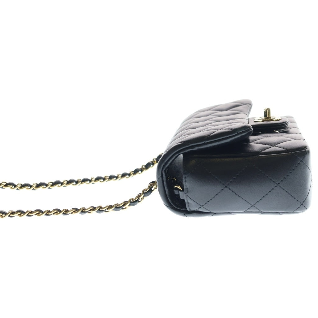 CHANEL(シャネル) ミニマトラッセ19 ラムスキン レザー Sフラップ Sチェーン ショルダーバッグ ブラック ゴールド金具 プレート A69900 レディース
