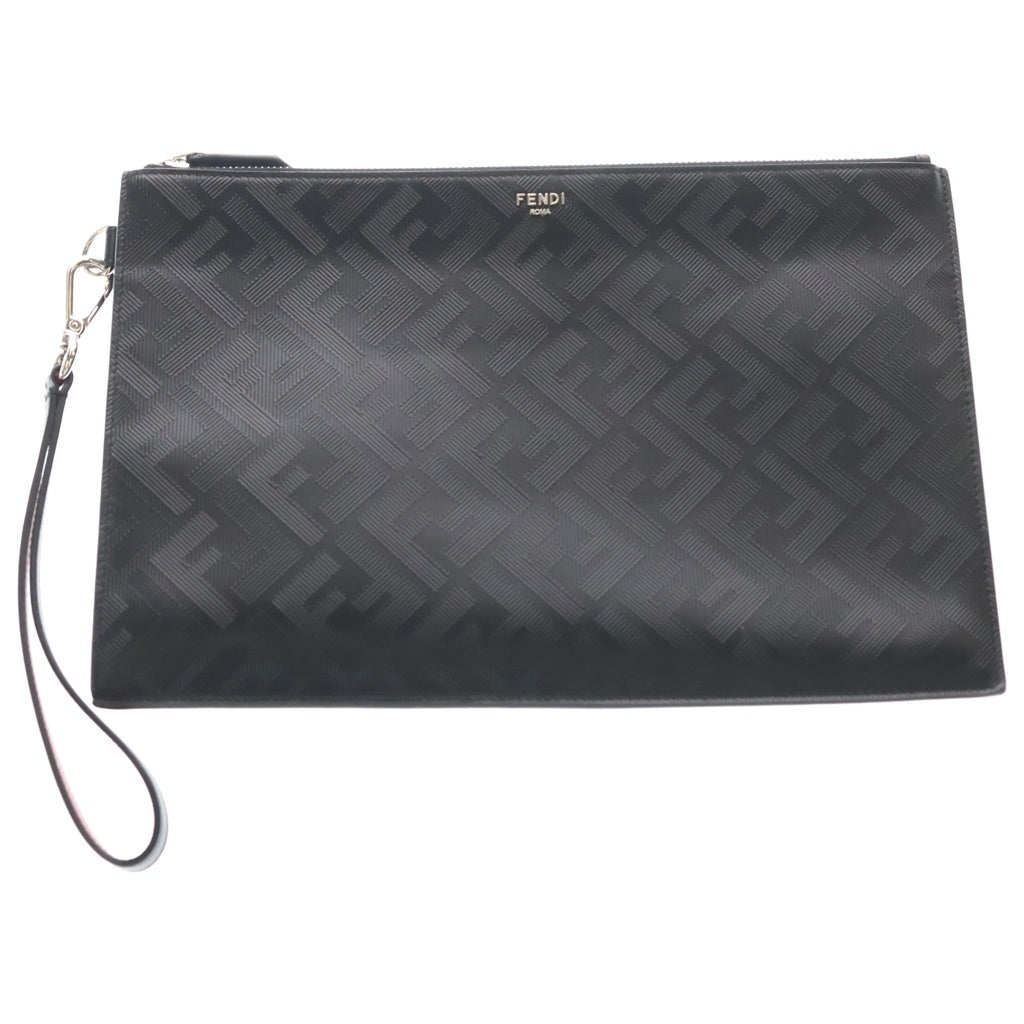 FENDI(フェンディ) シャドー フラット スリム クラッチ セカンドバッグ FF柄 クラッチバッグ ケース ポーチ ブラック レザー 7N0132 シルバー金具