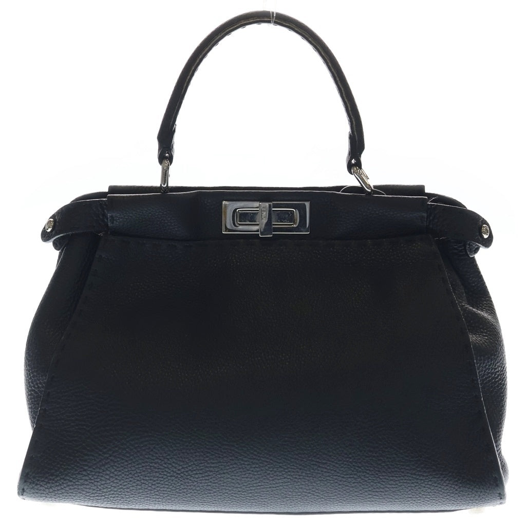 FENDI(フェンディ) セレリア ピーカブー レギュラー レザー ハンドバッグ シルバー金具 ブラック 8BN290 レディース