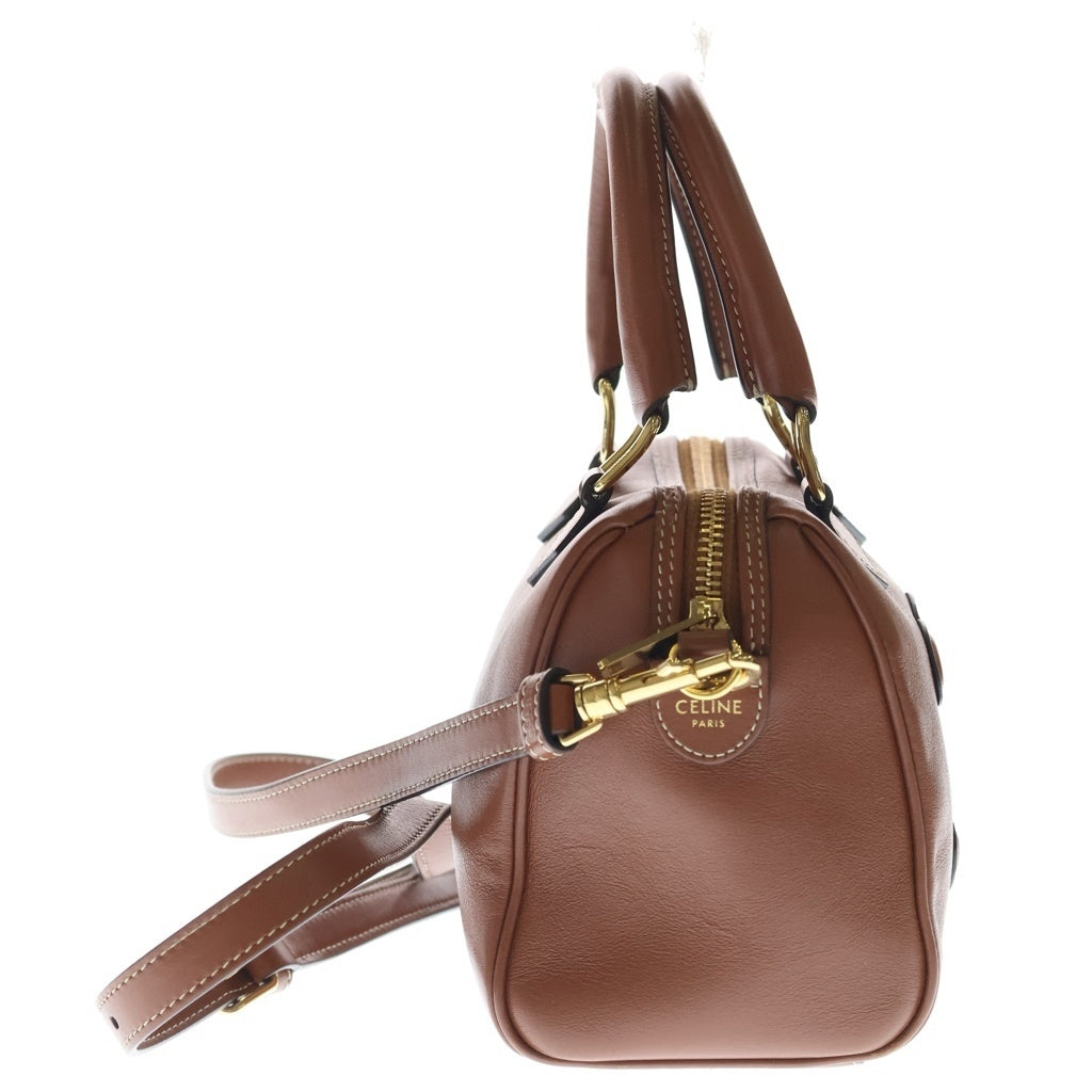 CELINE(セリーヌ) キュイル トリオンフ スモールボストン ショルダーバッグ ミニハンドバッグ ブラウン タン レザー 113773DU3 ゴールド金具 レディース