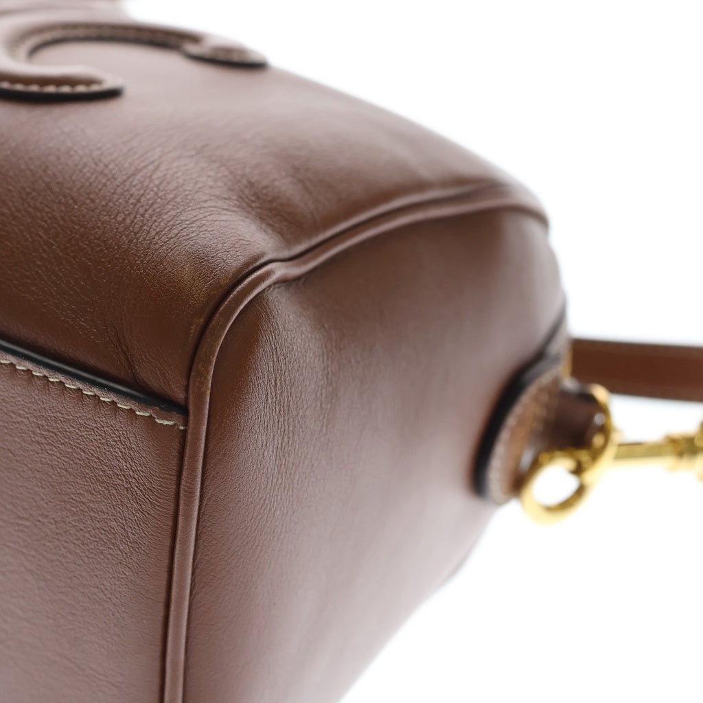 CELINE(セリーヌ) キュイル トリオンフ スモールボストン ショルダーバッグ ミニハンドバッグ ブラウン タン レザー 113773DU3 ゴールド金具 レディース