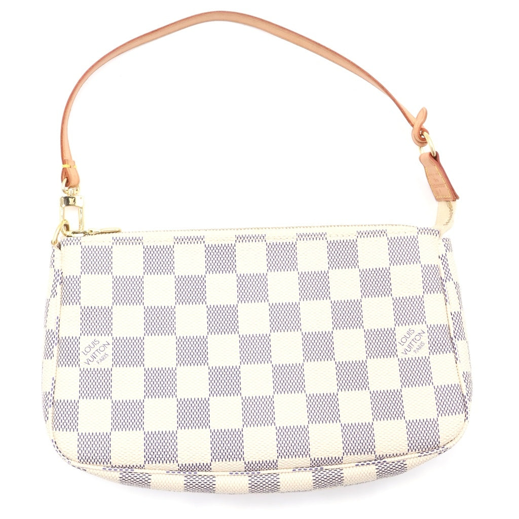 LOUIS VUITTON(ルイヴィトン) ダミエアズール ポシェット アクセソワール ハンドバック ホワイト×ブラウン PVC×レザー N51986 ゴールド金具 レディース