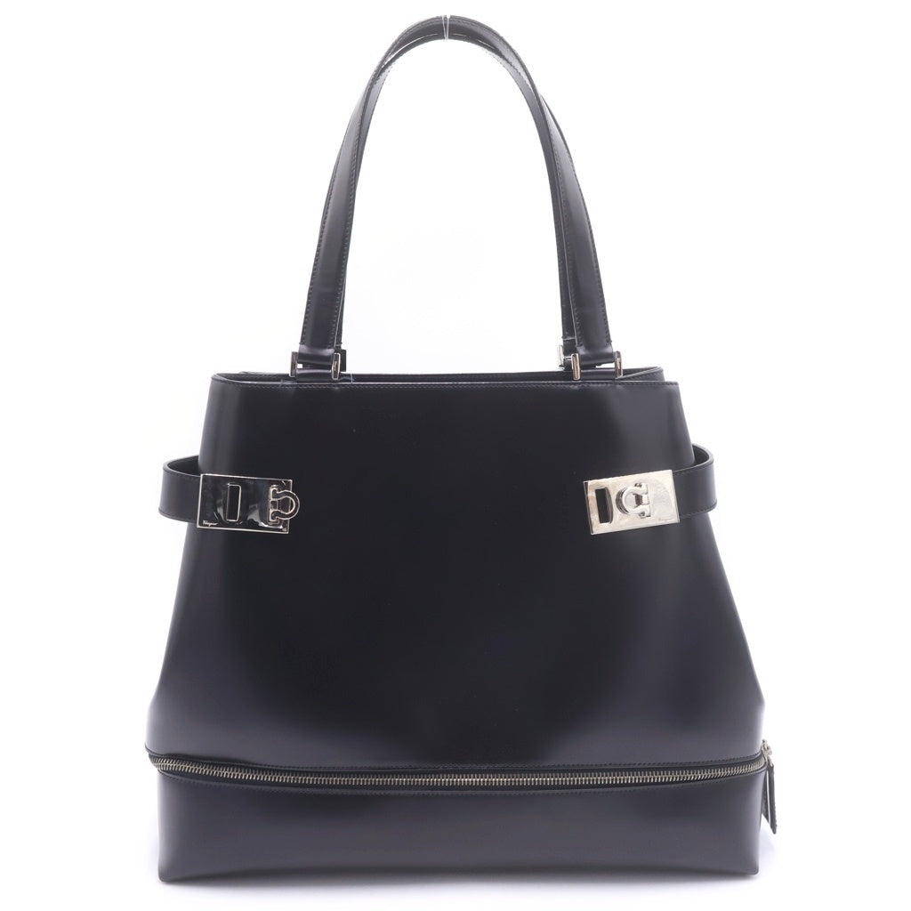 FERRAGAMO(フェラガモ) ガンチーニ ハンドバッグ ブラック レザー シルバー金具 レディース